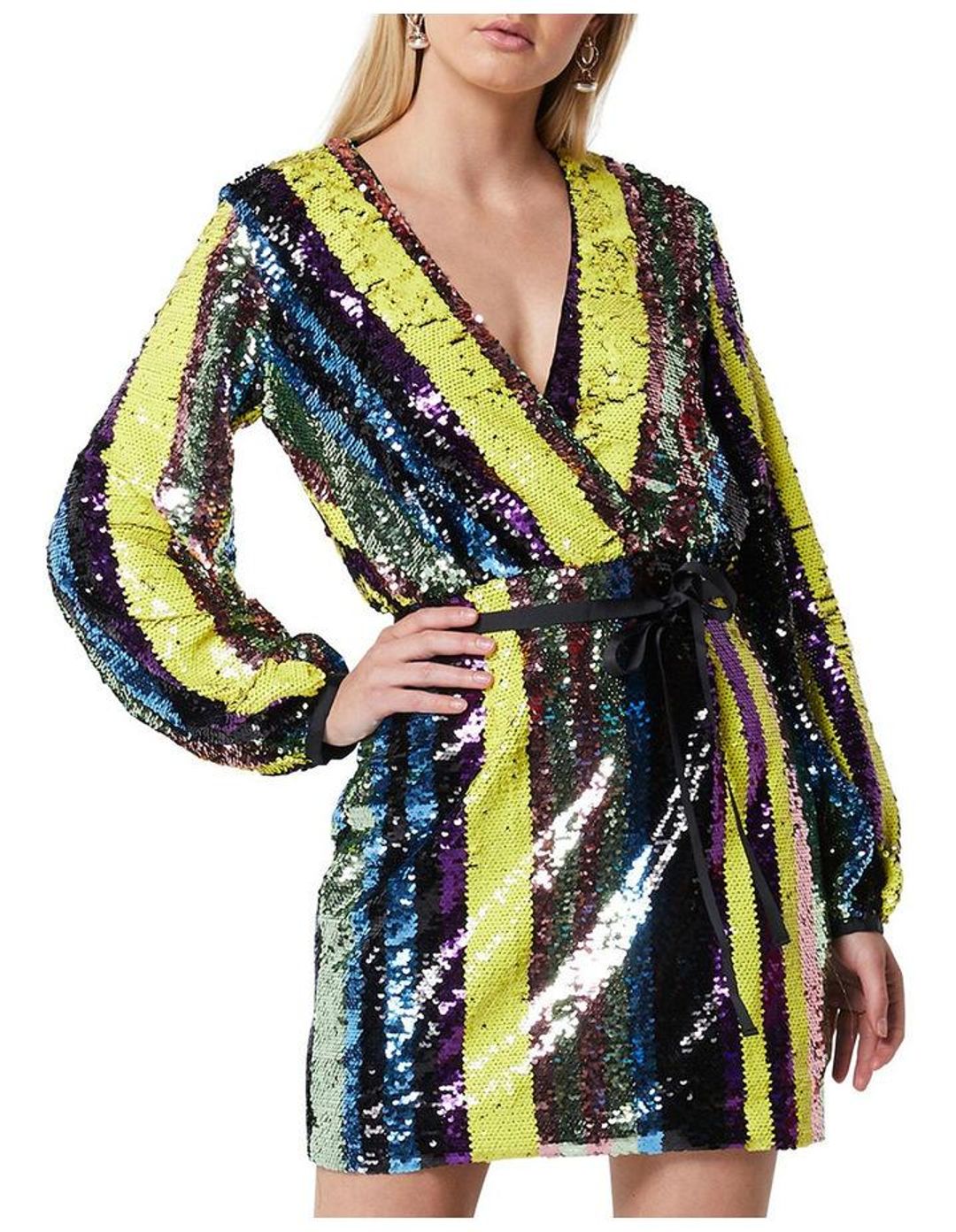 Elliatt Wrap Stripe Sequin Dress Size 6 for rent on The Volte - main image