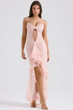 HOUSE OF CB Gabriella Soft Peach Ruffled Front Gown Size L+/AUS 14 for rent on The Volte - image 2