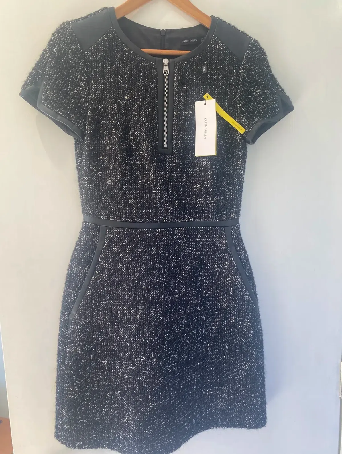 Karen Millen Tweed mini dress with faux leather detailing RRP $800 - Image 2
