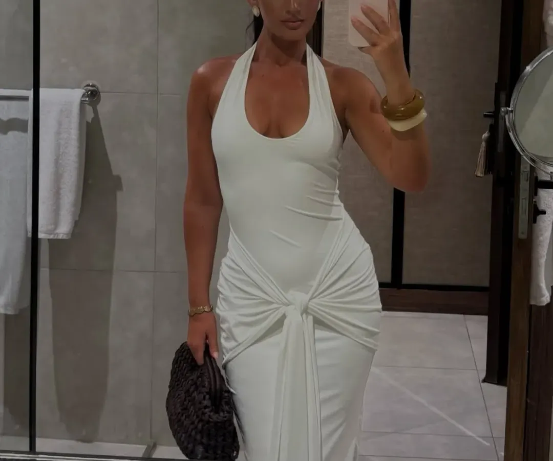 Babyboo Veneda draped halter maxi white size 6 for rent on The Volte - main image