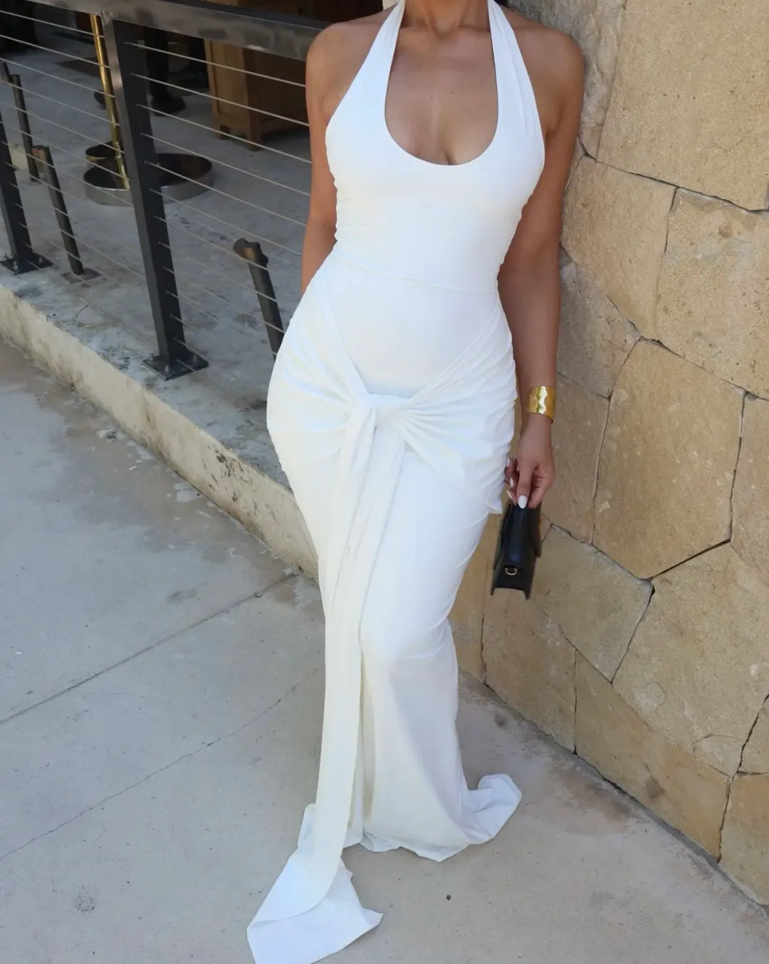 Babyboo Veneda draped halter maxi white size 6 for rent on The Volte - main image