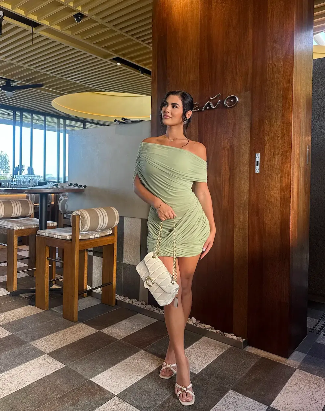 Benni Otto Mini Dress Pistachio Size 8 for rent on The Volte - main image