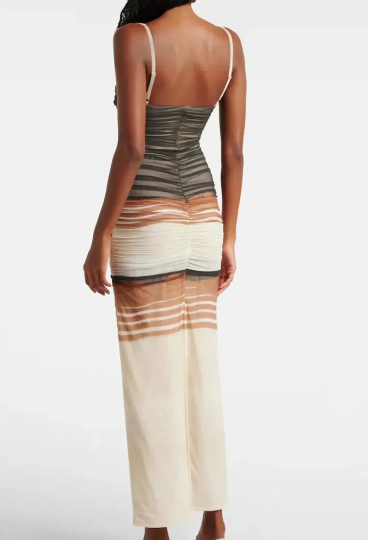 SIR THE LABEL BREEZE STRIPED RUCHED MESH MIDI DRESS MULTI SIZE 2 / AU 10 - Image 2