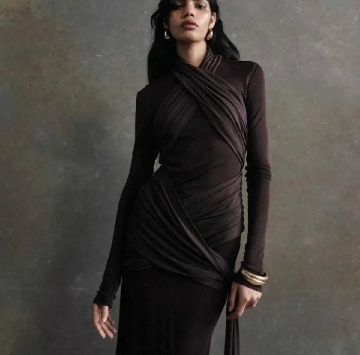 De La Vali Ballad Dress Chocolate Brown Size 8 for rent on The Volte - main image