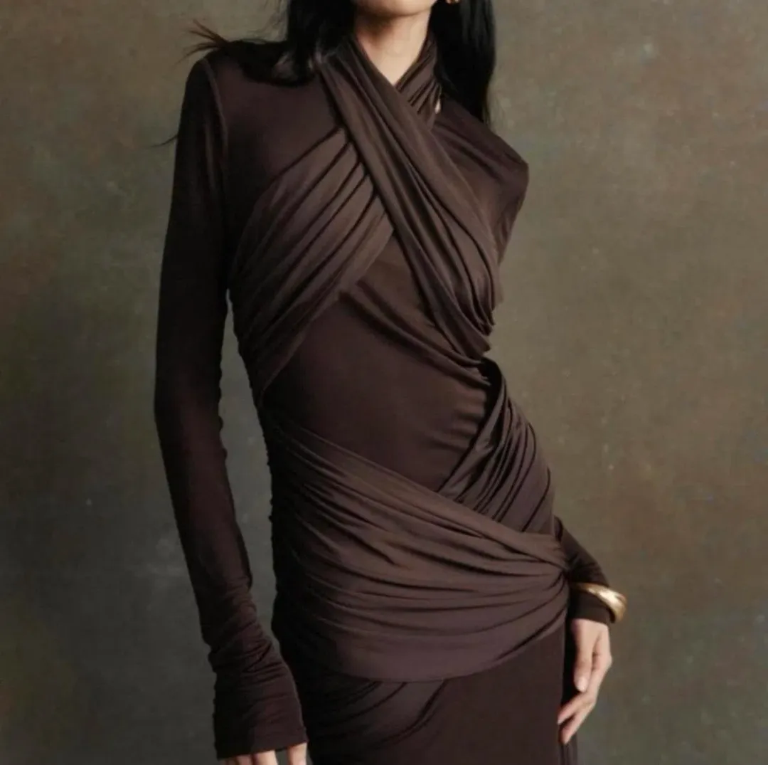 De La Vali Ballad Dress Chocolate Brown Size 8 for rent on The Volte - main image