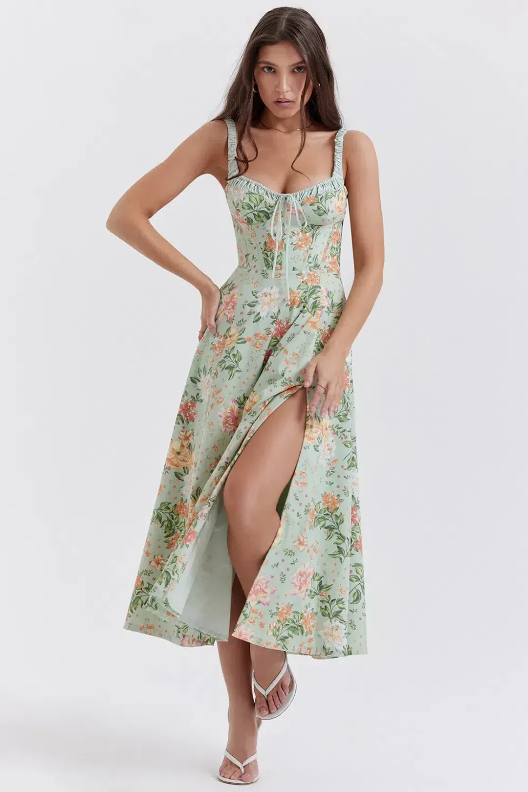 HOUSE OF CB SABRINA DRESS SIZE 6 XS GREEN/FLORAL for rent on The Volte - main image