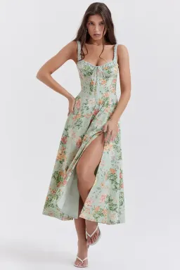 HOUSE OF CB SABRINA DRESS SIZE 6 XS GREEN/FLORAL for rent on The Volte - image 1