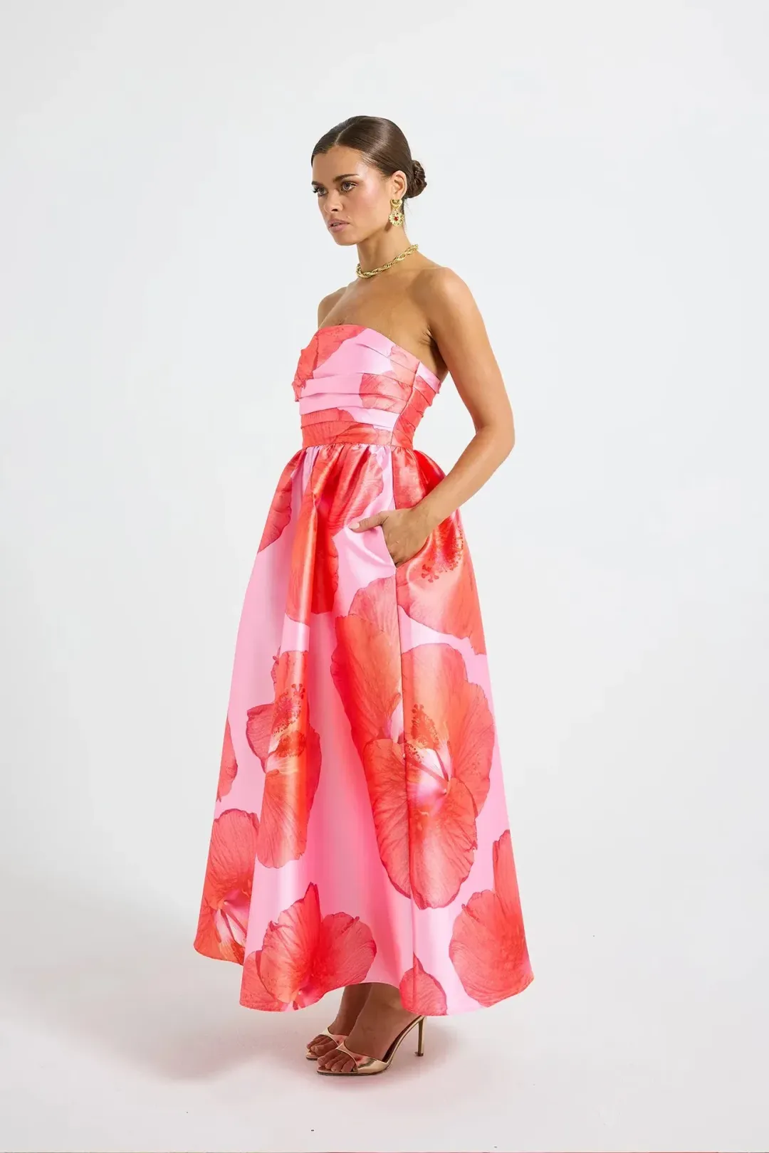 Pasduchas Kalani Strapless Midi Dress Raspberry Size AU 8 for rent on The Volte - main image