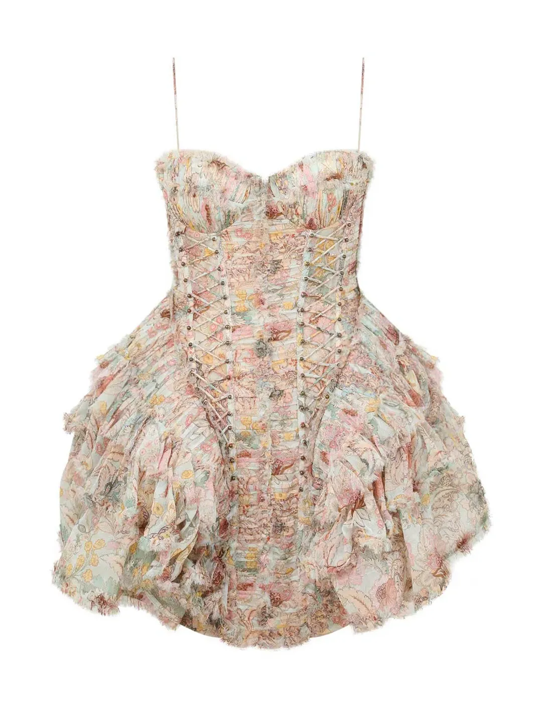 Zimmermann Rebellion Frayed Mini Dress in Mint Floral Size 1 / AU 10 for rent on The Volte - main image