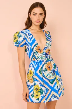 By Nicola Havana Wrap Mini Dress Azure Floral Size AU 8 / S for rent on The Volte - image 2
