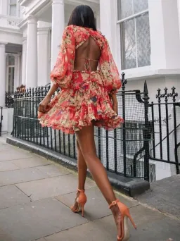 Zimmermann Melody Lace Up Mini Dress Red Floral Size 1 / AU 8 10 for rent on The Volte - image 2