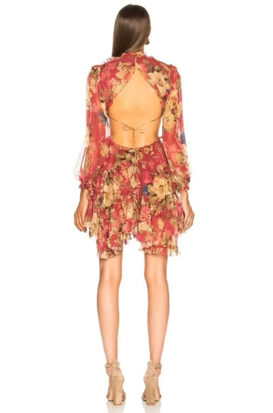 Zimmermann Melody Lace Up Mini Dress Red Floral Size 1 / AU 8 10 for rent on The Volte - main image