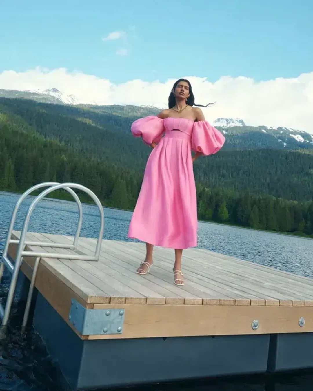 AJE - Eugenie Off Shoulder Midi Dress - Pink for rent on The Volte - main image