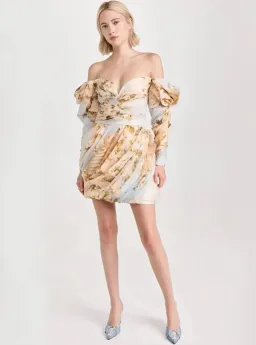 Zimmermann Luminosity draped off-the-shoulder floral print organza mini dress 2 for rent on The Volte - image 1
