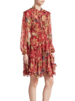 Zimmermann Melody Lace Up Short Dress Burgundy Floral Size 8 for rent on The Volte - image 2