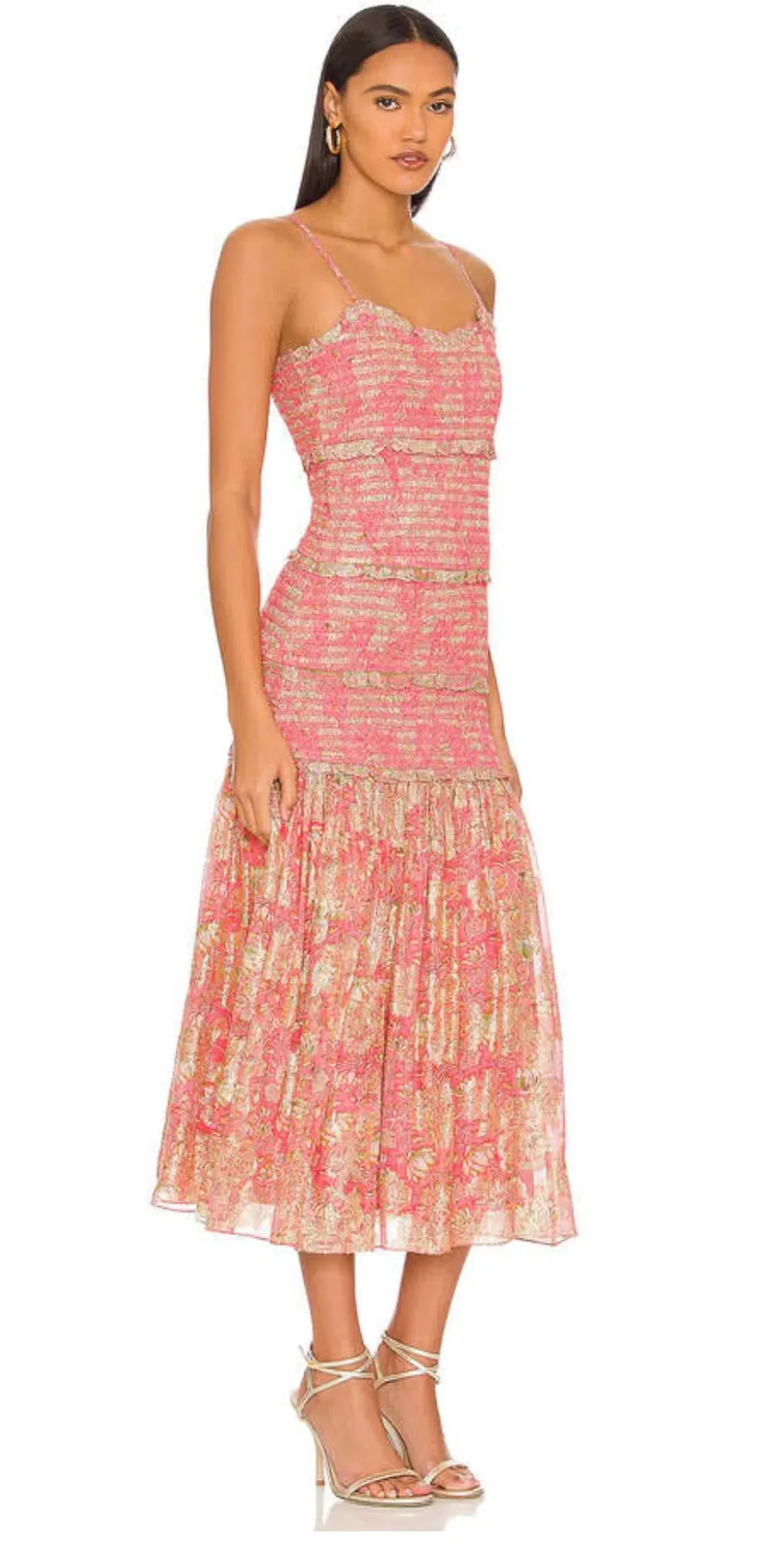 HEMANT & NANDITA ROOP MIDI DRESS IN CORAL SIZE 6 for rent on The Volte - main image
