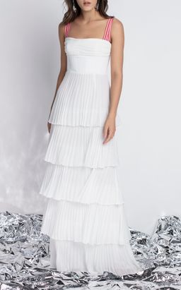 Rachel Gilbert Soekie Tiered Pleated Dress White Size AU 6 for rent on The Volte - image 1