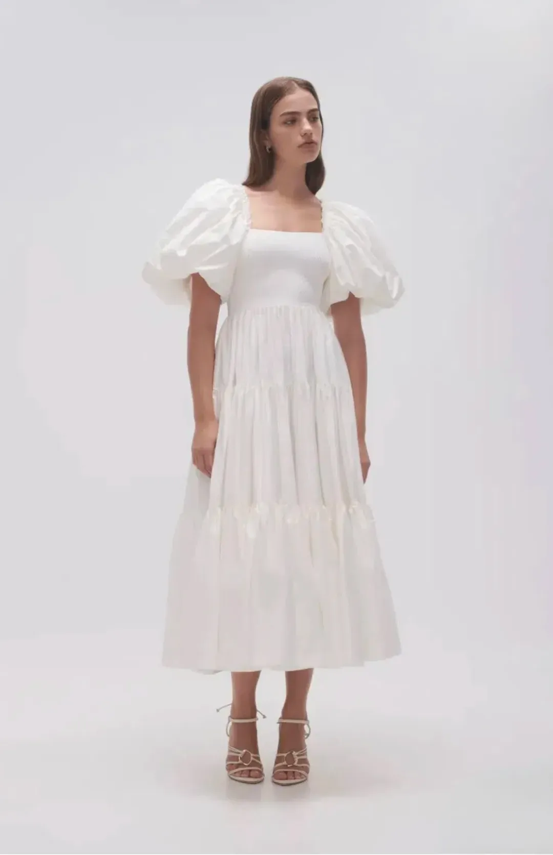 AJE CASA PUFF SLEEVE MIDI DRESS WHITE SIZE 4 for rent on The Volte - main image