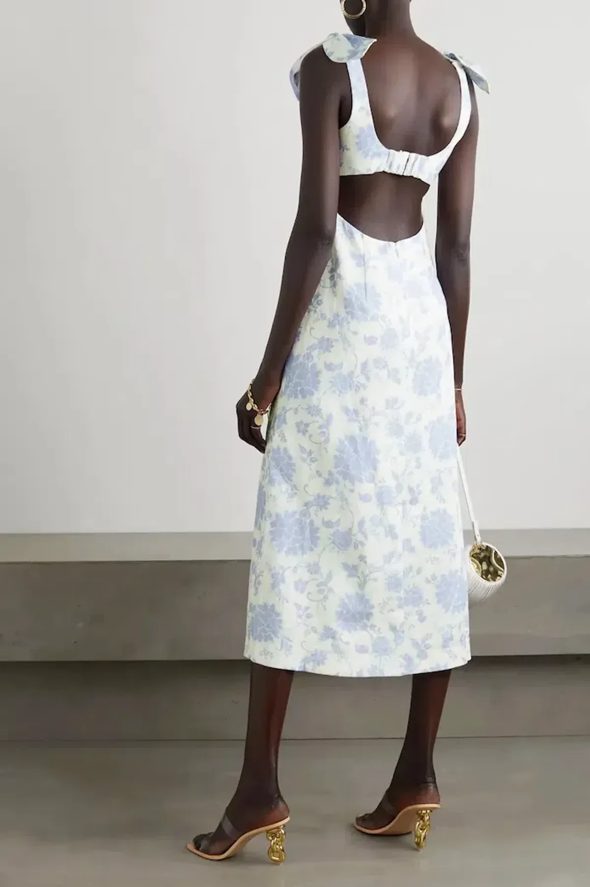 Zimmermann Floral Tie Shoulder Midi Dress in Lilac Tonal Floral Size 0 / AU 8 for rent on The Volte - main image