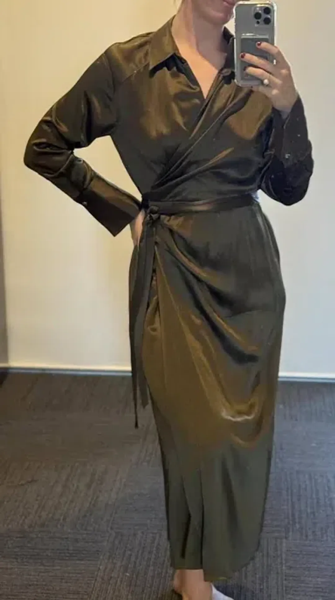 Witchery Khaki Wrap Dress Size 14 for rent on The Volte - main image