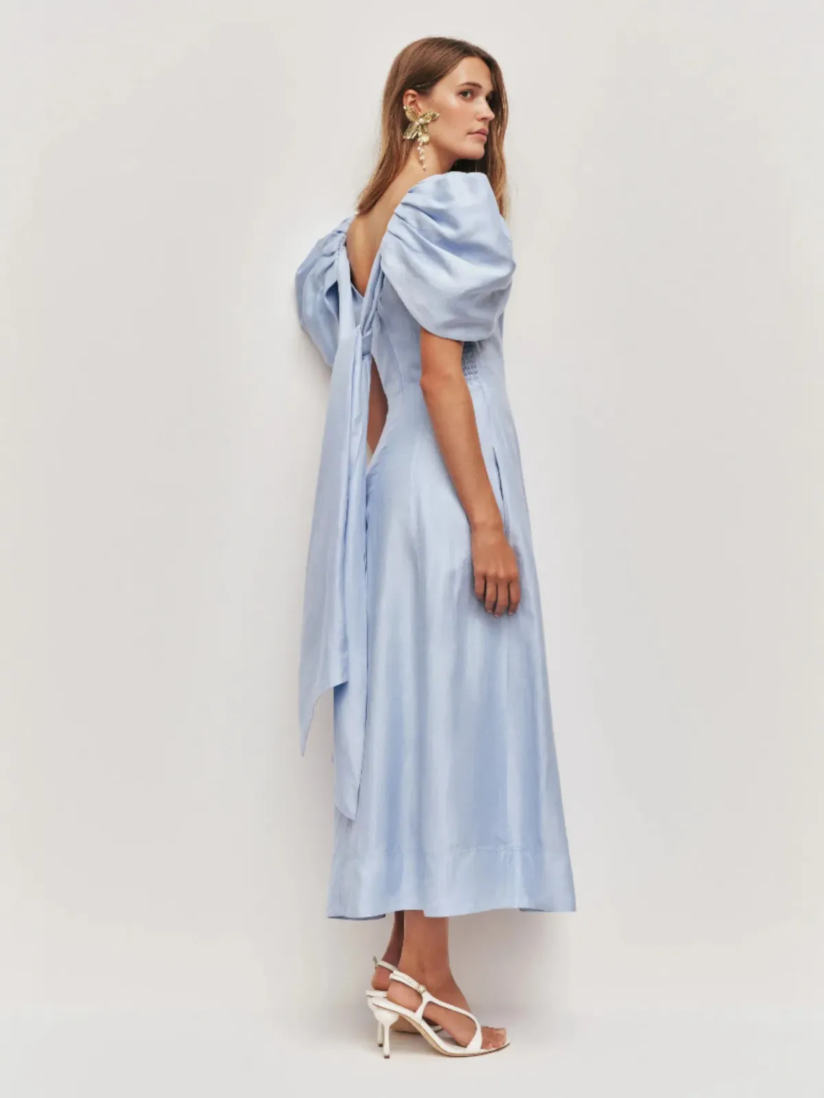 Aje Bisou Midi Dress Size AU 14 Pale Blue Puff Sleeve Gown - Image 2