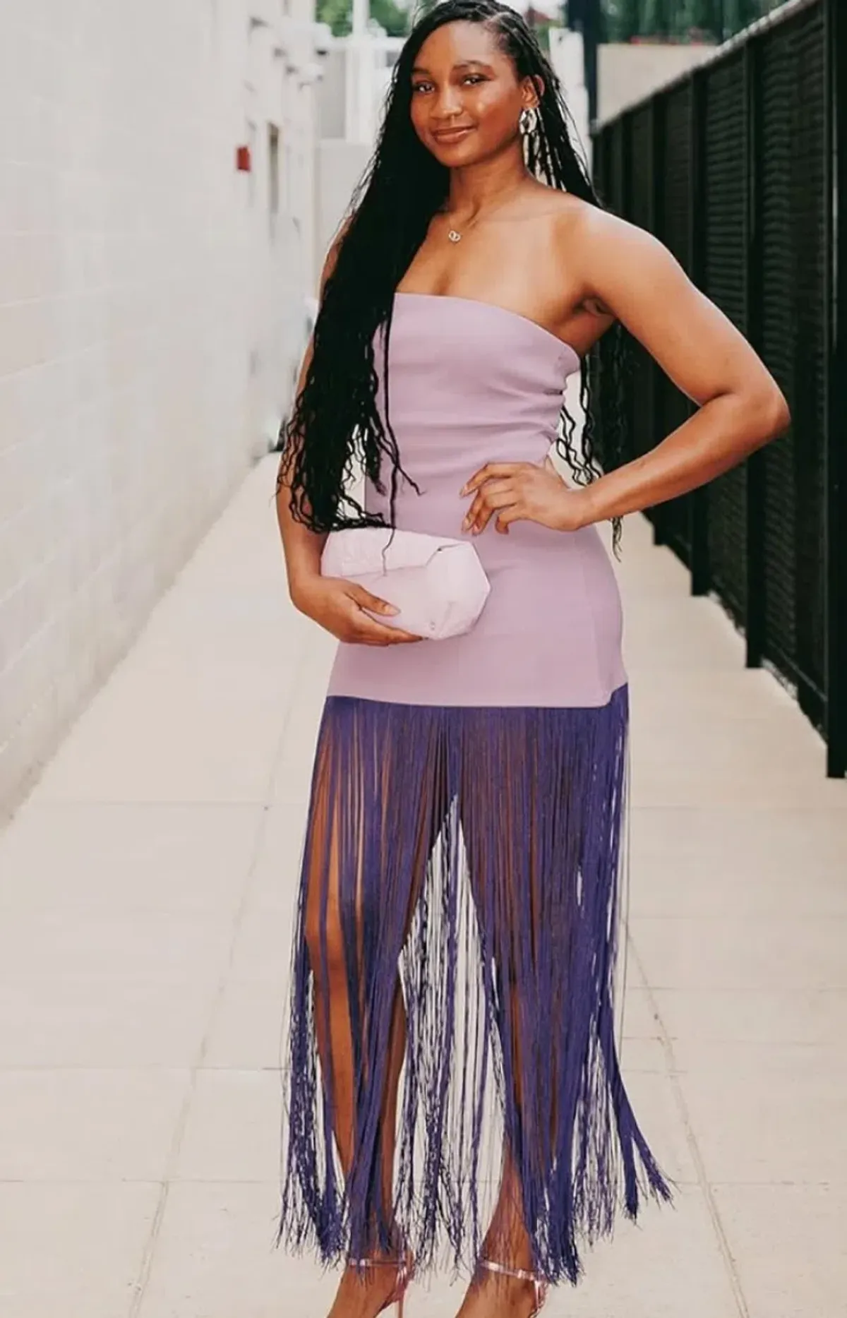 MESHKI Koah Fringe Bandage Knit Maxi Dress - Purple Size XS - Image 2
