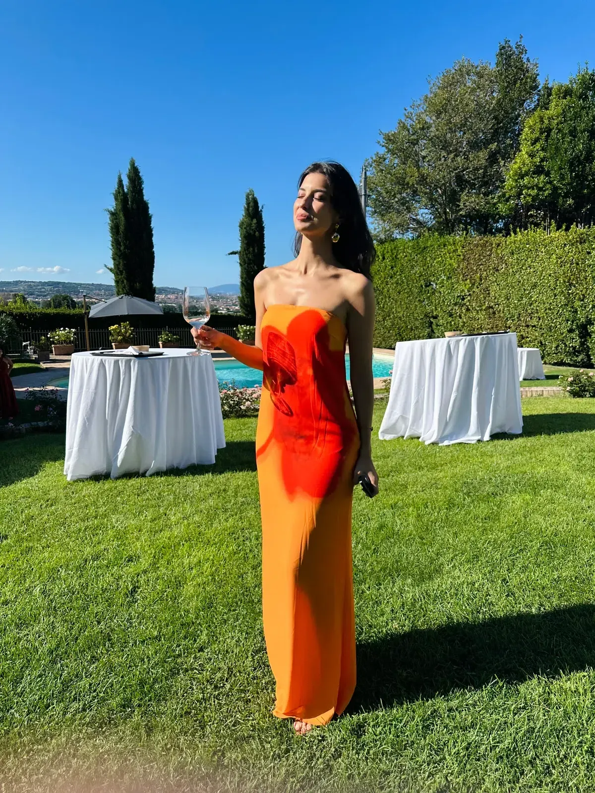 MESHKI Amaya Strapless Chiffon Maxi Dress Koi Orchid Print Size XS - Image 1