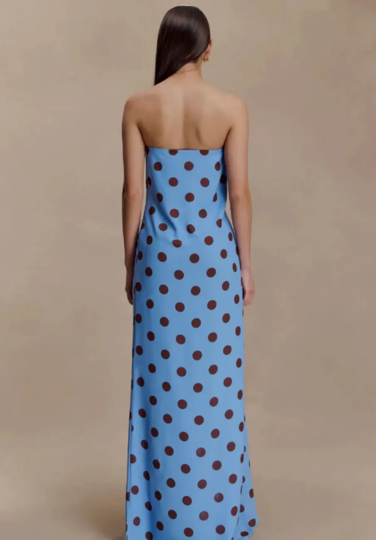 MESHKI Amaya Strapless Chiffon Maxi Dress - Blue Polka Dot Size M - Image 2