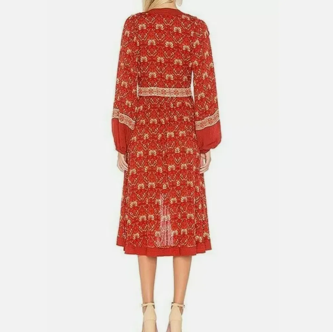 Spell Midi Jewel Soiree Dress Swing Red Floral Size Au 6 / XS for rent on The Volte - main image