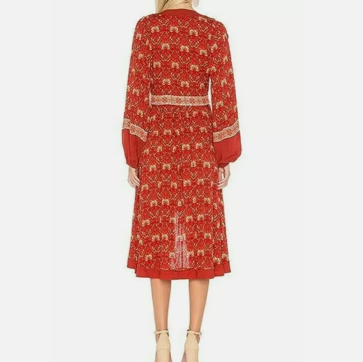 Spell Midi Jewel Soiree Dress Swing Red Floral Size Au 6 / XS - Image 2