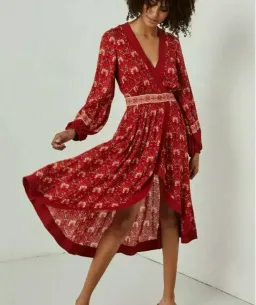 Spell Midi Jewel Soiree Dress Swing Red Floral Size Au 6 / XS for rent on The Volte - image 1