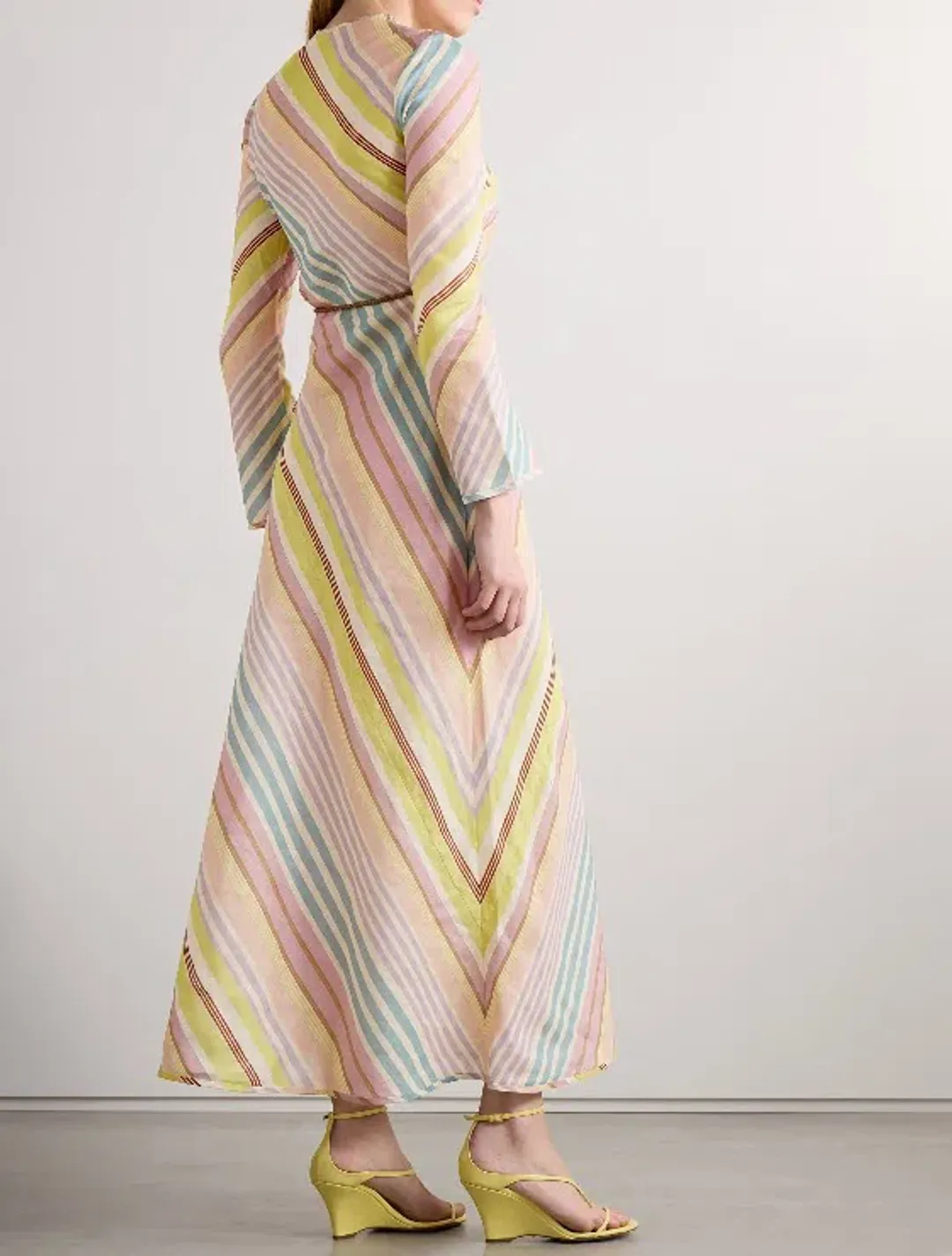 Zimmermann Halliday Belted Linen Long Sleeve Midi Pastel Dress Size 1 / Au 10 for rent on The Volte - main image
