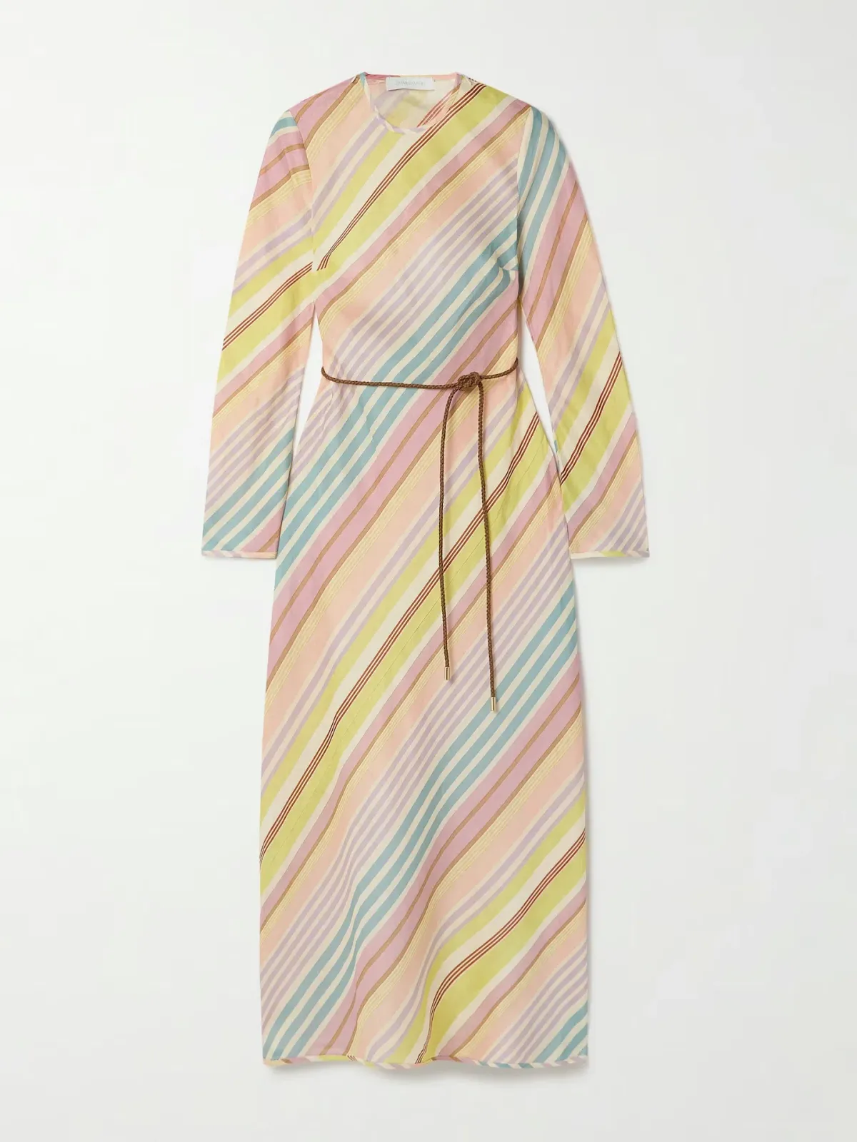Zimmermann Halliday Belted Linen Long Sleeve Midi Dress in Pastel Stripe Multi Size 1 / AU 10 - Image 3