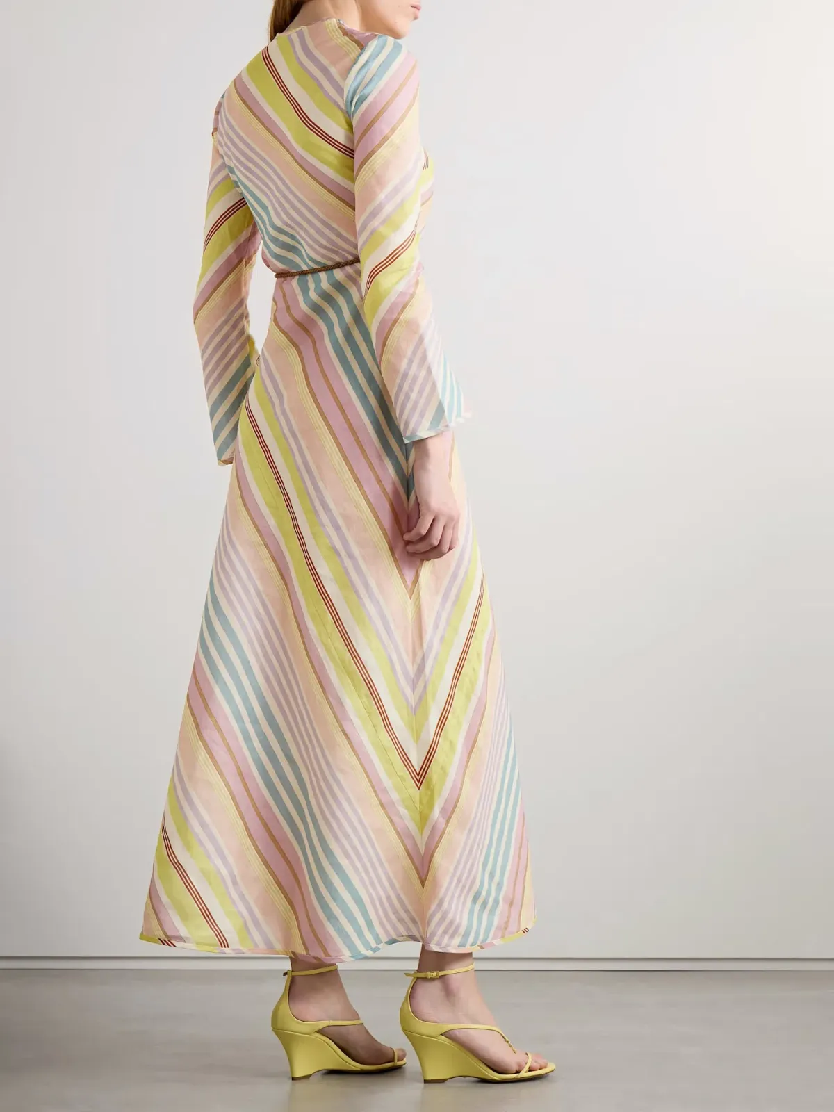 Zimmermann Halliday Belted Linen Long Sleeve Midi Dress in Pastel Stripe Multi Size 1 / AU 10 - Image 2