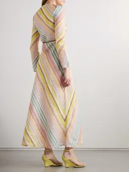 Zimmermann Halliday Belted Linen Long Sleeve Midi Dress in Pastel Stripe Multi Size 1 / AU 10 for rent on The Volte - image 2