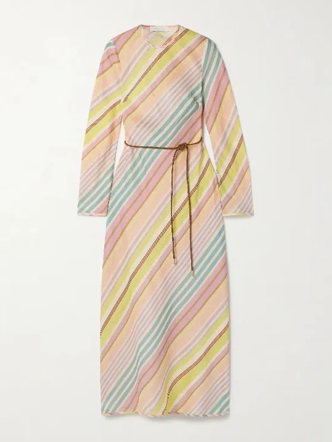 Zimmermann Halliday Belted Linen Long Sleeve Midi Pastel Dress Size 1 / Au 10 for rent on The Volte - main image