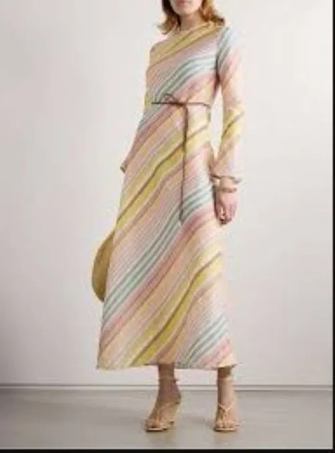 Zimmermann Halliday Belted Linen Long Sleeve Midi Pastel Dress Size 1 / Au 10 for rent on The Volte - main image