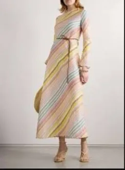 Zimmermann Halliday Belted Linen Long Sleeve Midi Pastel Dress Size 1 / Au 10 for rent on The Volte - image 1