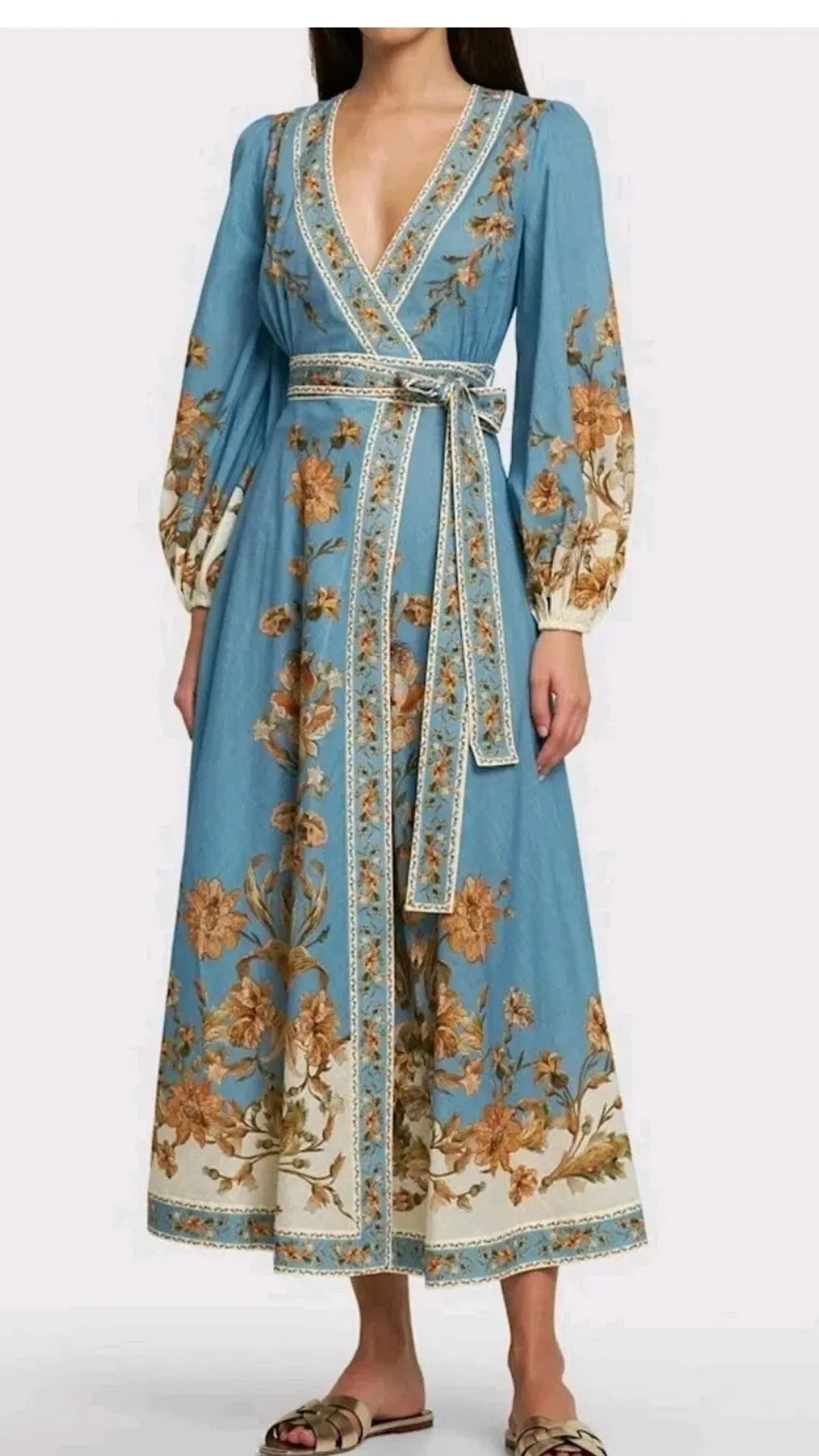 Zimmerman Chintz Wrap Midi Dress in Blue Daisy Floral 0 / 10 - Image 9