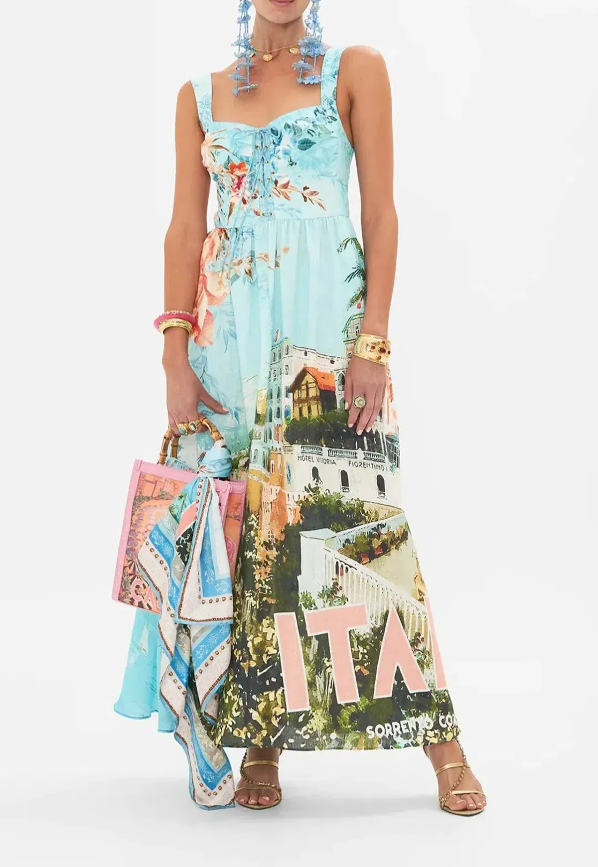 Camilla Eyelet Bustier Dress in From Sorrento With Love Print Size XXL AU 18 - Image 1