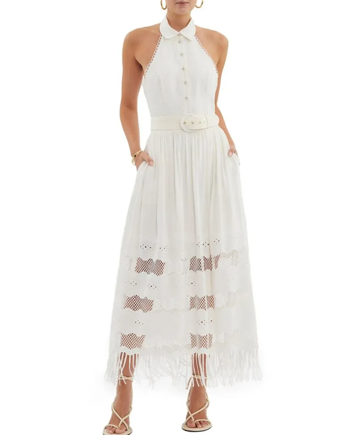 Rebecca Vallance Giovanni Halter Midi Dress White Size 12 - Image 2
