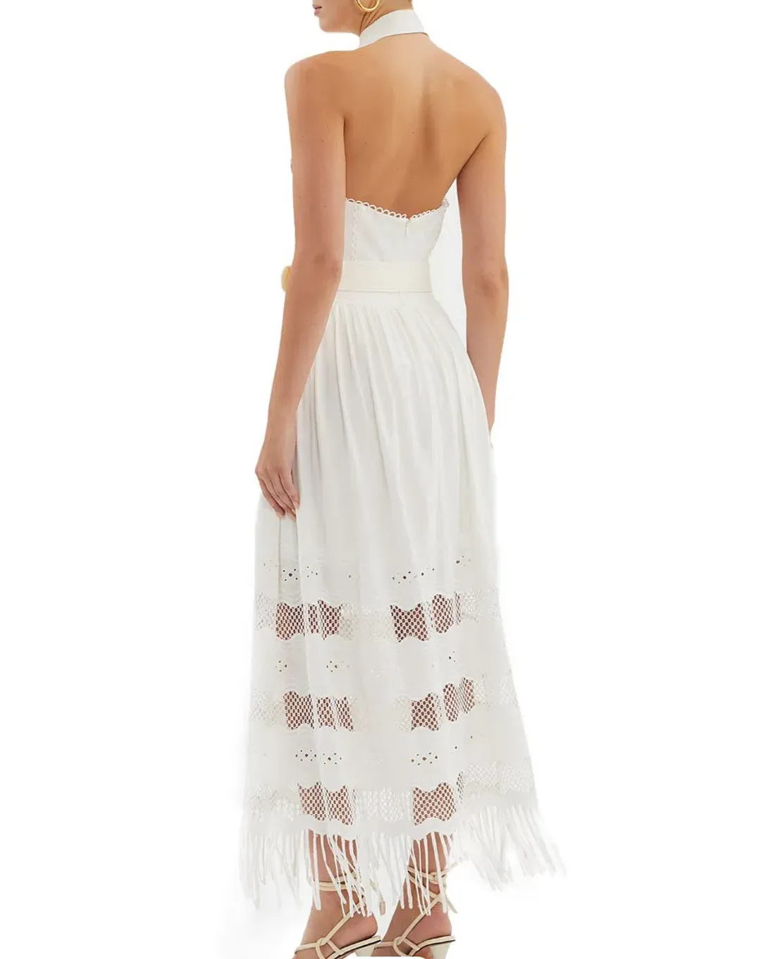 Rebecca Vallance Giovanni Halter Midi Dress White Size 12 for rent on The Volte - main image