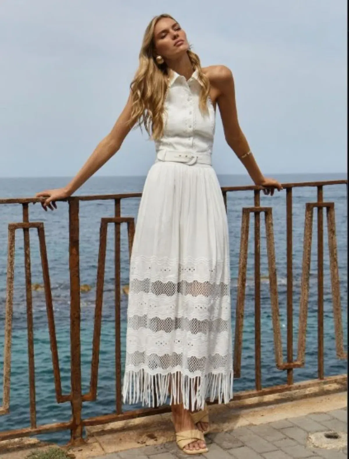 Rebecca Vallance Giovanni Halter Midi Dress White Size 12 - Image 1