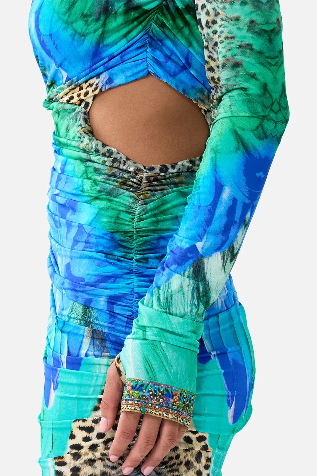 Camilla One Shoulder Jersey Cut Out Jungle Flight Dress XS for rent on The Volte - main image