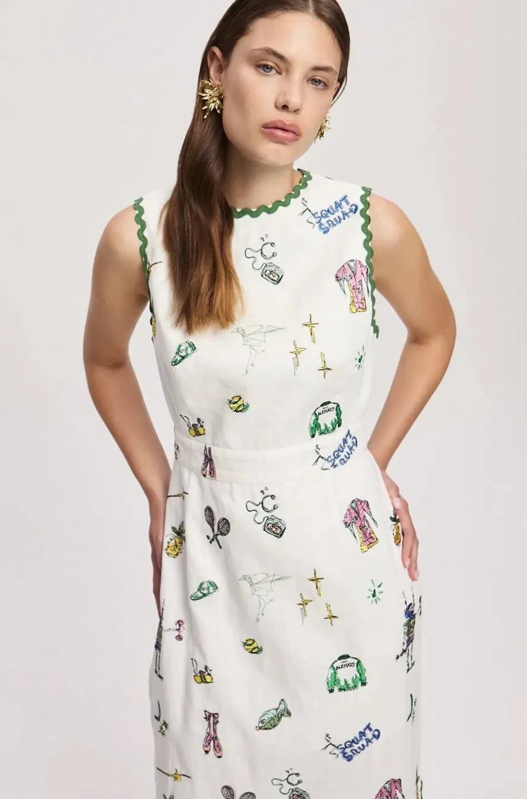 Alemais Play Embroidered Midi Dress 100% linen, Size 14 for rent on The Volte - main image