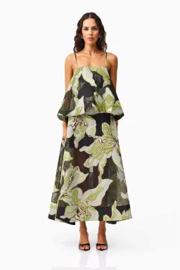 Elliatt Elysia Tiered Gown in Black and Green Floral Size XS / AU 6 for rent on The Volte - image 2