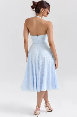 HOUSE OF CB Arietta Bluebell Floral Jacquard Halter Midi Dress Size L+/14 for rent on The Volte - image 2