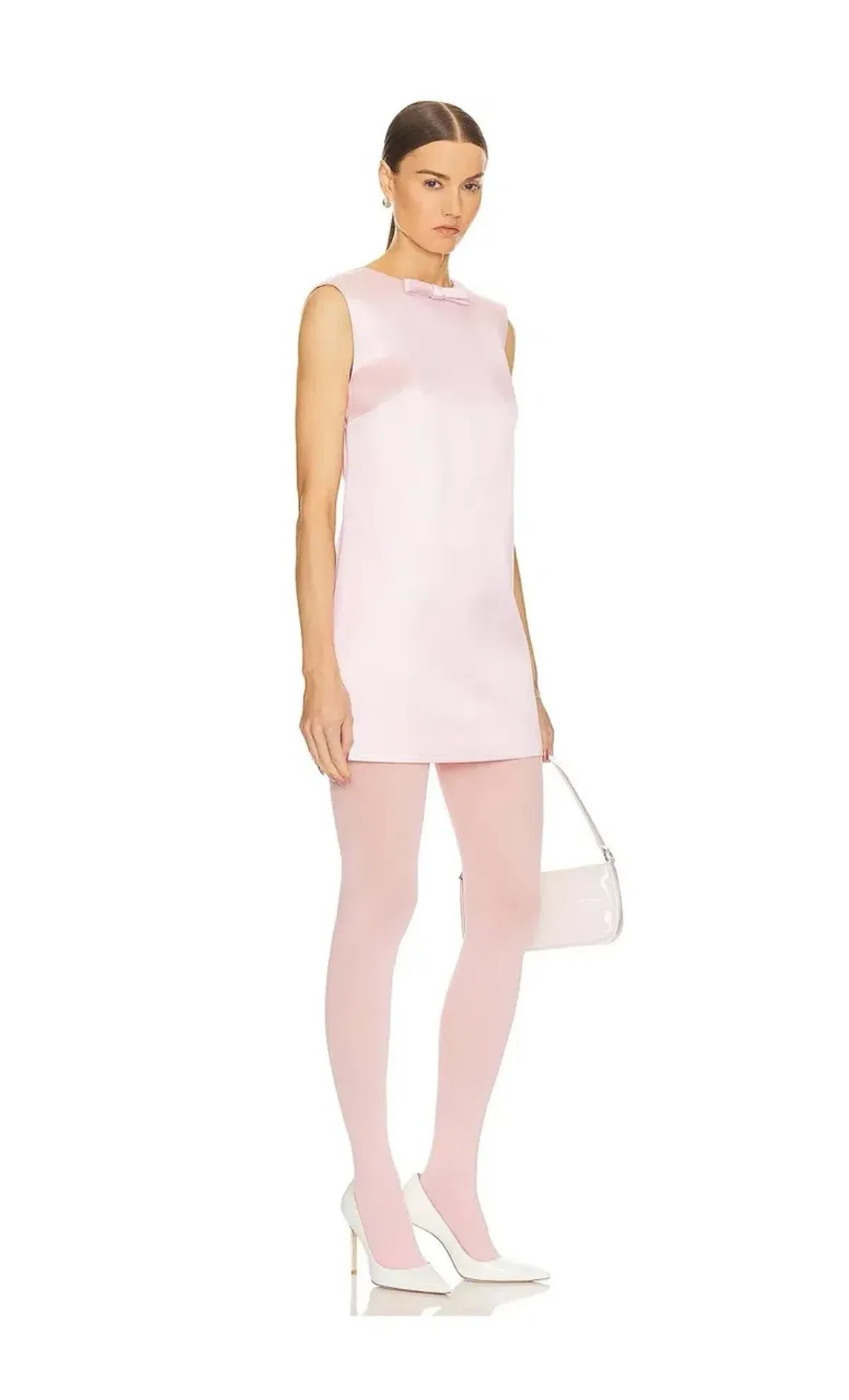 Helsa Heavy Satin Bow Backless Mini Dress Pale Pink Size S - Image 9