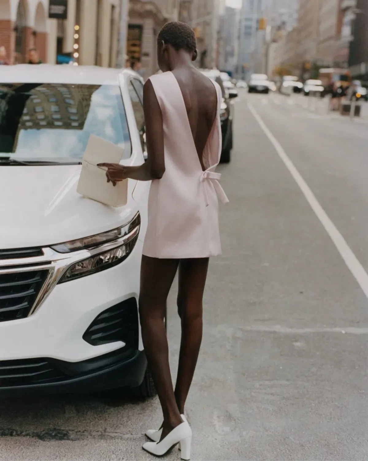 Helsa Heavy Satin Bow Backless Mini Dress Pale Pink Size S - Image 6