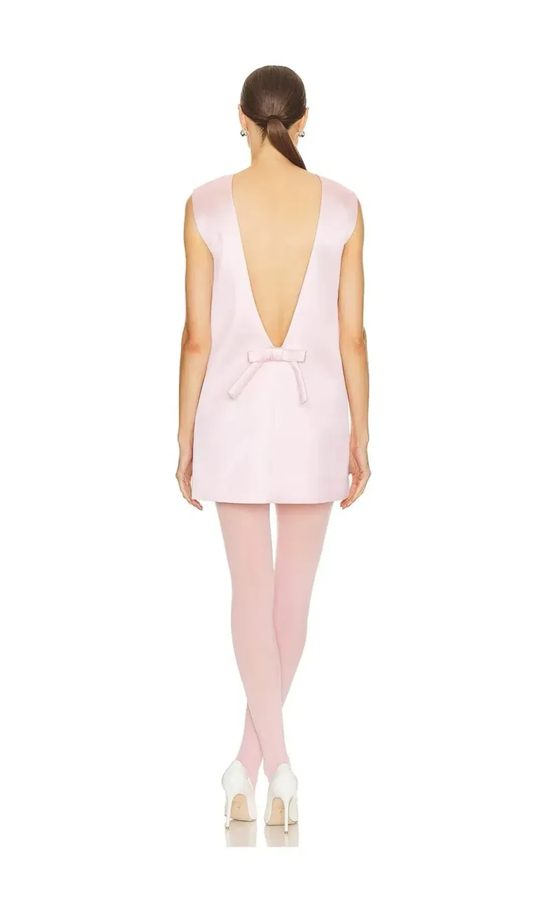 Helsa Heavy Satin Bow Backless Mini Dress Pale Pink Size S for rent on The Volte - main image